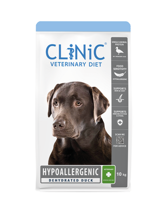 CLiNiC Hypoallergenic eend 10 kg  voor de hond met gevoelige huid en vacht (voedselallergie/-intolerantie)