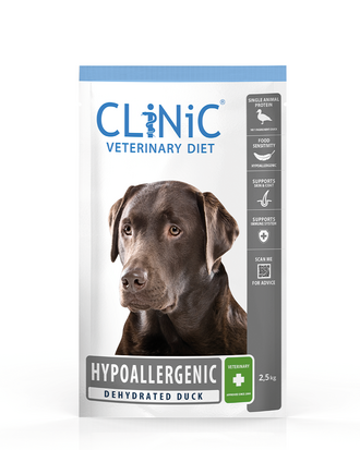 CLiNiC Hypoallergenic eend 2.5 kg  voor de hond met gevoelige huid en vacht (voedselallergie/-intolerantie)